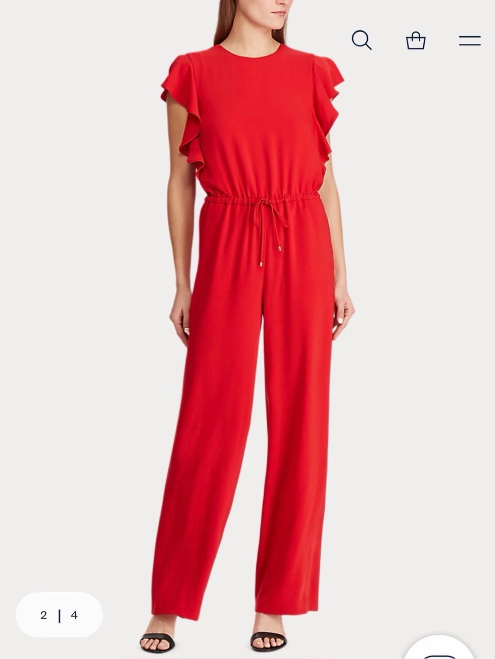 Lauren Ralph Lauren Ruffle Sleeve Jumpsuit 6 Red Stretch Work Office Business